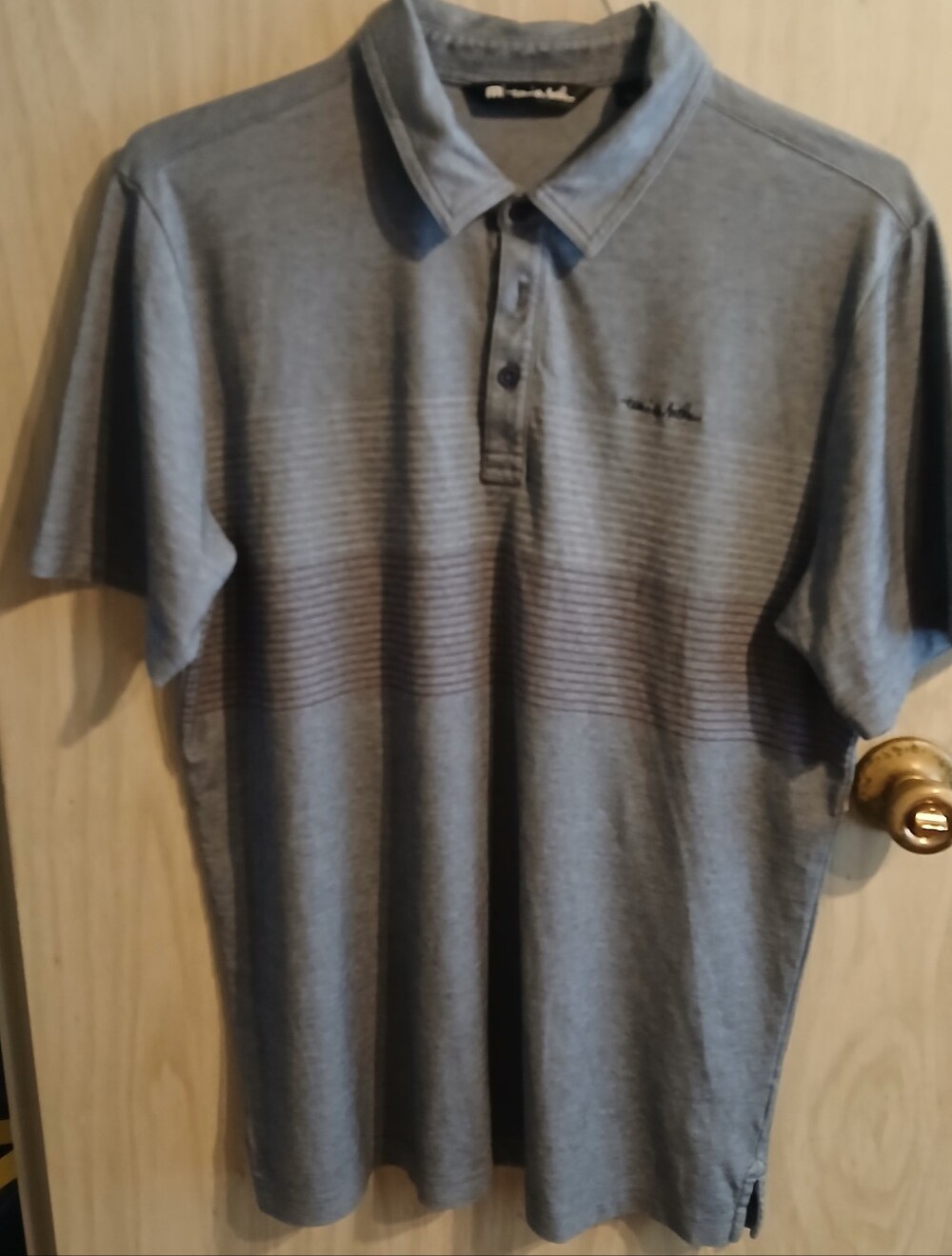 Travis Mathew Polo Shirt Men's Large Gray Striped Short Sleeve Golf Shirt